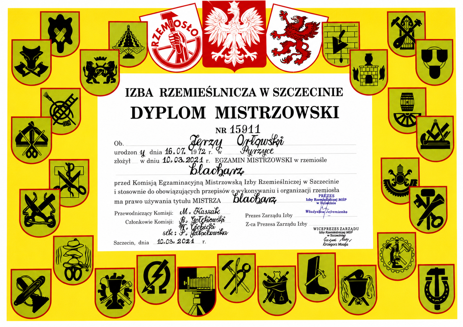 Certyfikat i dyplom Jerzego Orłowskiego - dokument 01