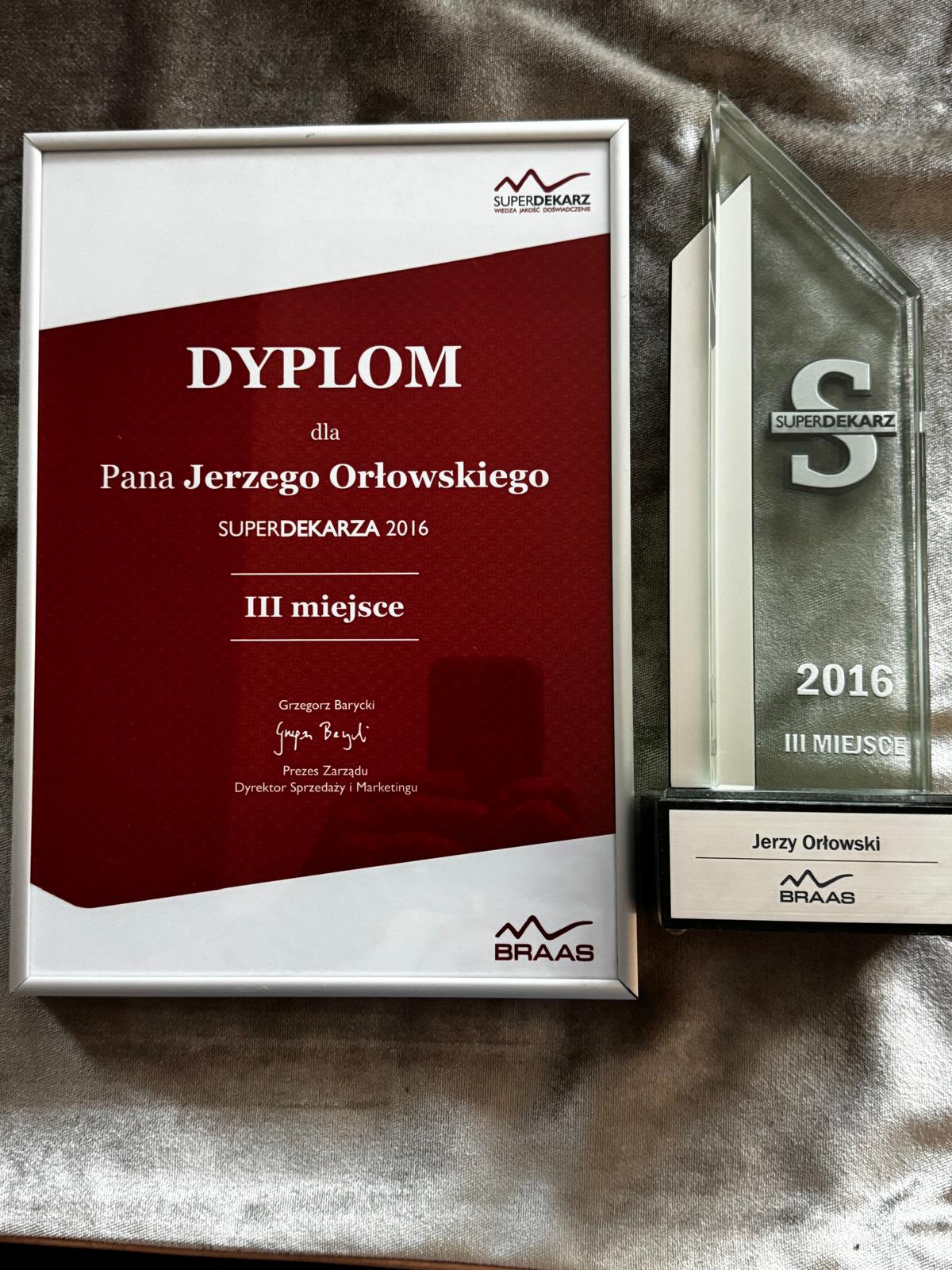 Certyfikat i dyplom Jerzego Orłowskiego - dokument 13